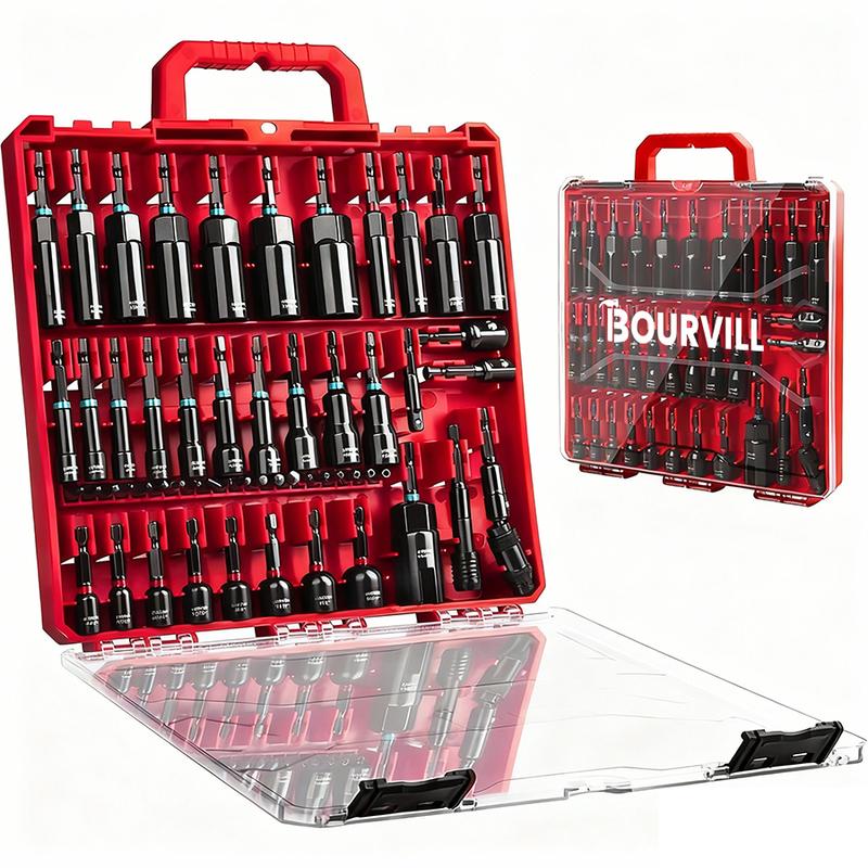 Set de 55 Piezas de Llaves de Impacto Magnéticas, SAE y Métricas, Vástago Hexagonal de 1/4", con Adaptadores y Extensión, Uso Profesional