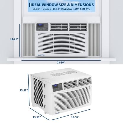 Aire acondicionado de ventana 8000 BTU, ahorrador de energía, 3 modos (Frío, Deshumidificación y Ventilador), control de velocidad, para habitaciones, oficina y hogar, enfría hasta 33 m², 115 V