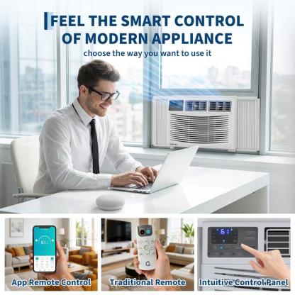 Aire acondicionado de ventana 8000 BTU, ahorrador de energía, 3 modos (Frío, Deshumidificación y Ventilador), control de velocidad, para habitaciones, oficina y hogar, enfría hasta 33 m², 115 V