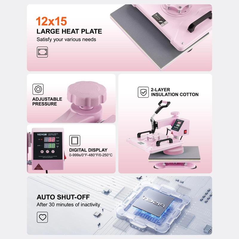 Prensa de Calor 5 en 1 de 12" x 15", con Prensa para Vaso de 30 oz, para Playeras, Tazas, Gorras y Platos