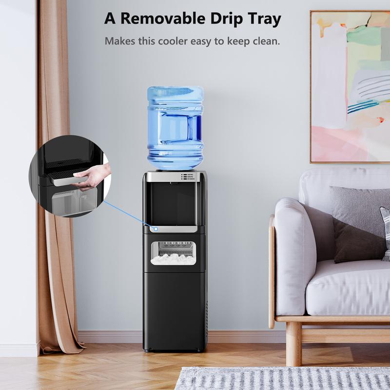 Dispensador de agua con fábrica de hielo, carga superior para garrafón de 5 galones, agua fría y caliente, seguro para niños, ideal para hogar, oficina o garaje, color negro.