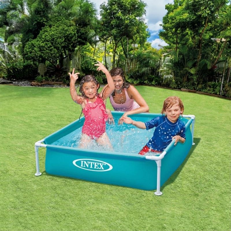 Alberca mini con marco de 4 ft x 12 in para niños principiantes, de 3 años en adelante, color azul