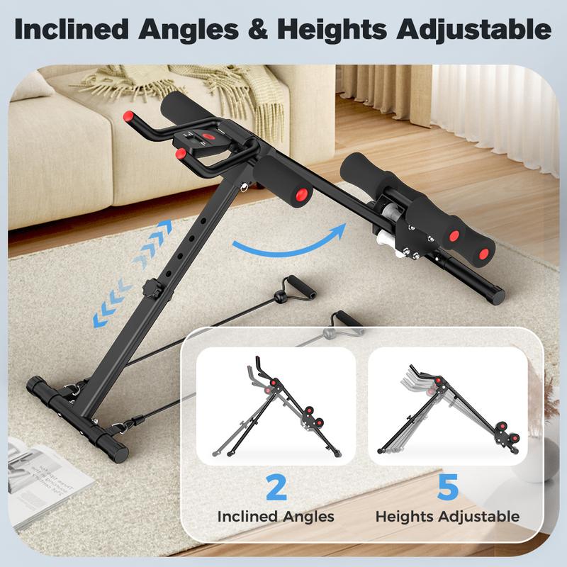 Relife Sports Máquina Ajustable y Plegable para Abdominales con Monitor LCD, Bandas de Resistencia y Protección para Rodillas