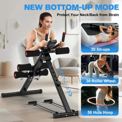 Relife Sports Máquina Ajustable y Plegable para Abdominales con Monitor LCD, Bandas de Resistencia y Protección para Rodillas