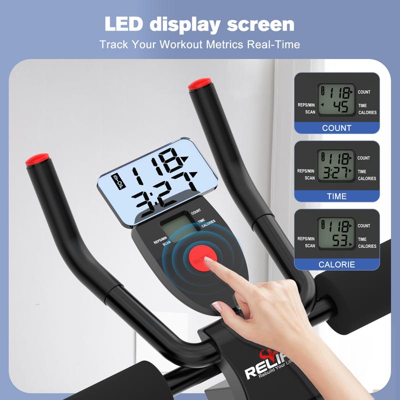 Relife Sports Máquina Ajustable y Plegable para Abdominales con Monitor LCD, Bandas de Resistencia y Protección para Rodillas