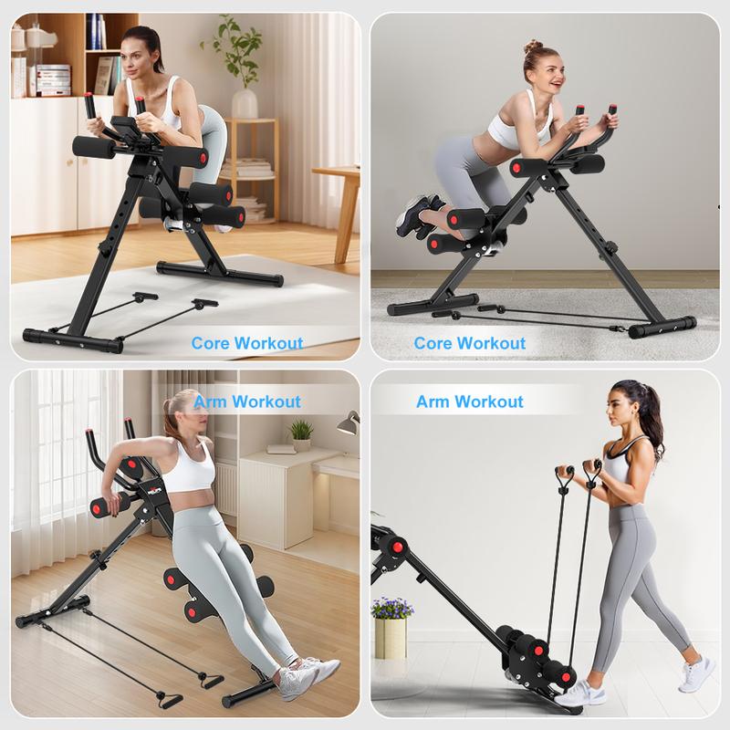 Relife Sports Máquina Ajustable y Plegable para Abdominales con Monitor LCD, Bandas de Resistencia y Protección para Rodillas
