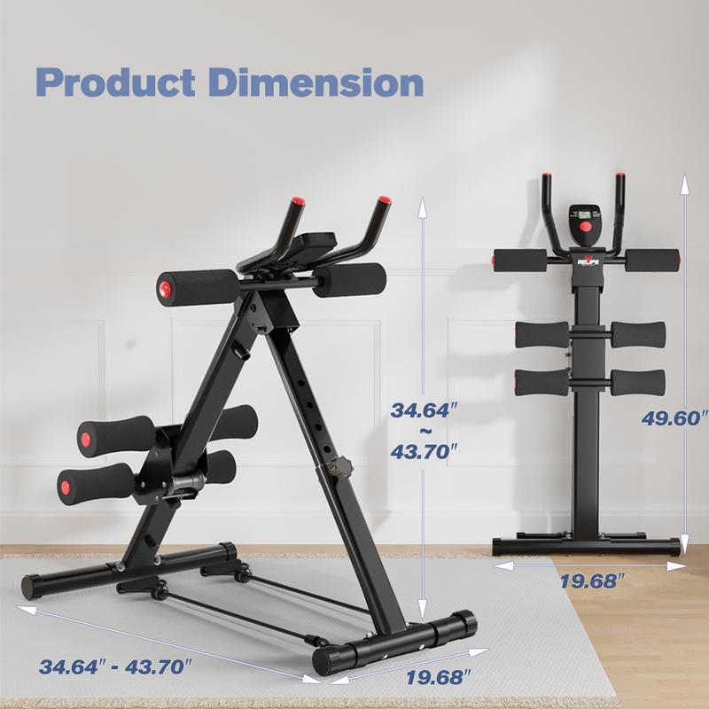 Relife Sports Máquina Ajustable y Plegable para Abdominales con Monitor LCD, Bandas de Resistencia y Protección para Rodillas