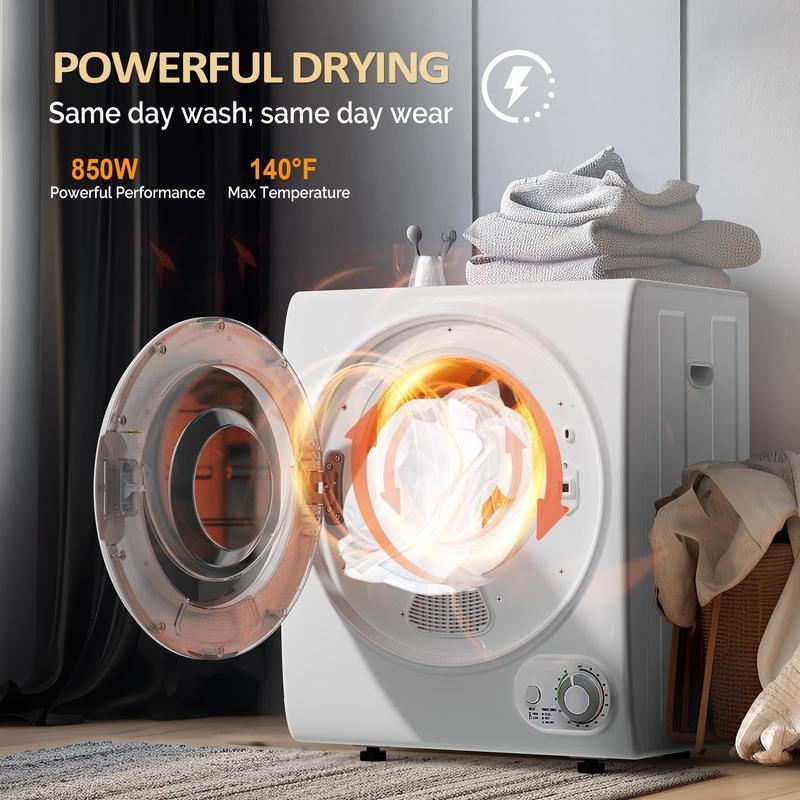 Secadora de Ropa Portátil de 850W, Varias Capacidades (1.5/1.8/2.6 pies³), Carga Frontal con Tambor de Acero Inoxidable, Perilla de Control Simple, Puerta Transparente, Diseño Automático Multifuncional para Departamentos, RV y Espacios Pequeños