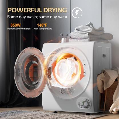 Secadora de Ropa Portátil de 850W, Varias Capacidades (1.5/1.8/2.6 pies³), Carga Frontal con Tambor de Acero Inoxidable, Perilla de Control Simple, Puerta Transparente, Diseño Automático Multifuncional para Departamentos, RV y Espacios Pequeños