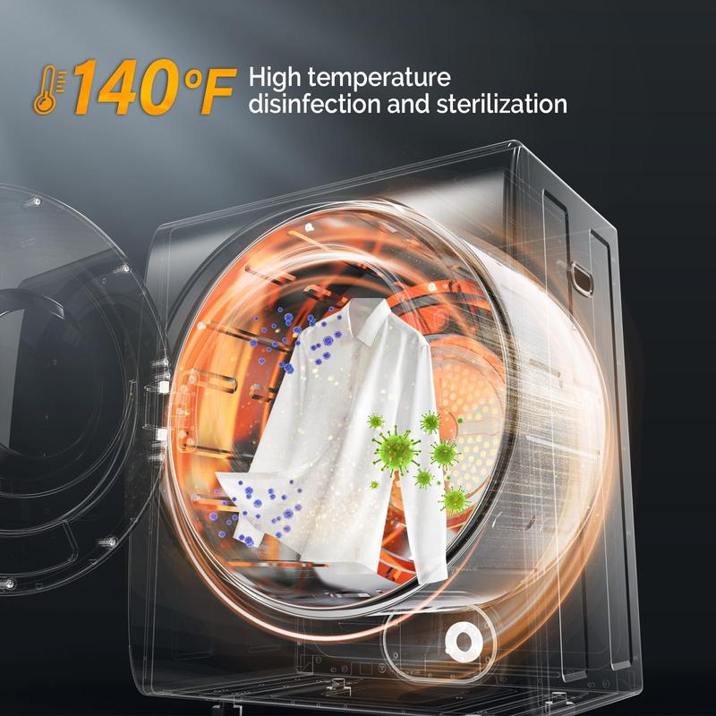 Secadora de Ropa Portátil de 850W, Varias Capacidades (1.5/1.8/2.6 pies³), Carga Frontal con Tambor de Acero Inoxidable, Perilla de Control Simple, Puerta Transparente, Diseño Automático Multifuncional para Departamentos, RV y Espacios Pequeños