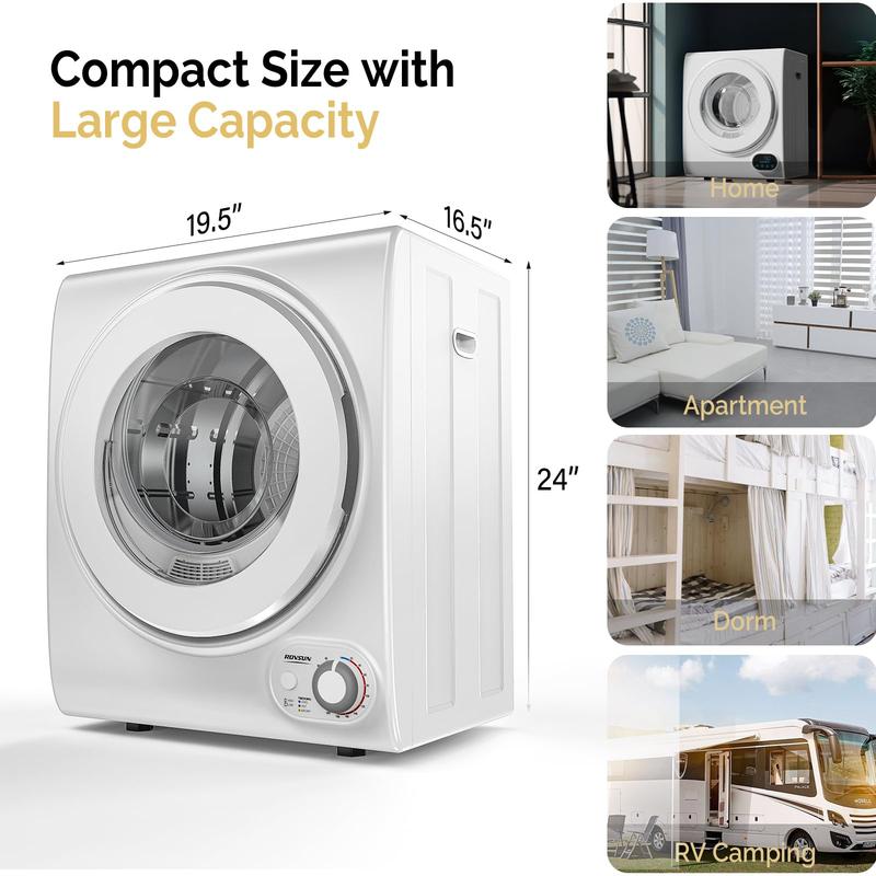 Secadora de Ropa Portátil de 850W, Varias Capacidades (1.5/1.8/2.6 pies³), Carga Frontal con Tambor de Acero Inoxidable, Perilla de Control Simple, Puerta Transparente, Diseño Automático Multifuncional para Departamentos, RV y Espacios Pequeños