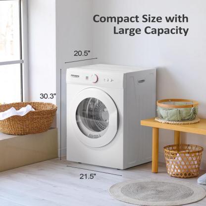 Secadora de Ropa Portátil de 850W, Varias Capacidades (1.5/1.8/2.6 pies³), Carga Frontal con Tambor de Acero Inoxidable, Perilla de Control Simple, Puerta Transparente, Diseño Automático Multifuncional para Departamentos, RV y Espacios Pequeños