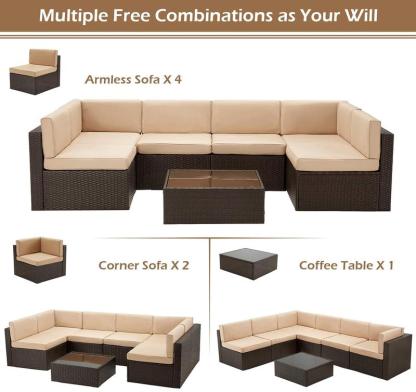 Set de muebles para patio exterior de 7 piezas, conjunto modular de sofá seccional con sillas y mesa de centro, ideal para jardín, terraza y patio trasero.