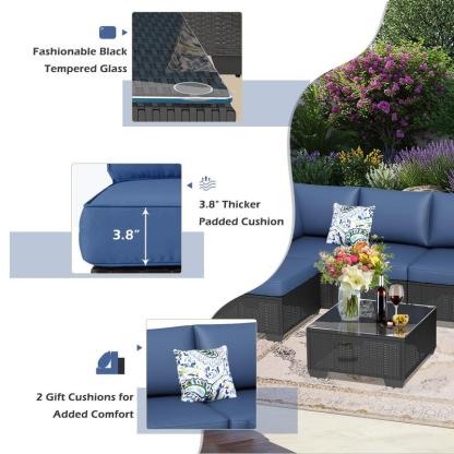 Set de muebles para patio exterior de 7 piezas, conjunto modular de sofá seccional con sillas y mesa de centro, ideal para jardín, terraza y patio trasero.
