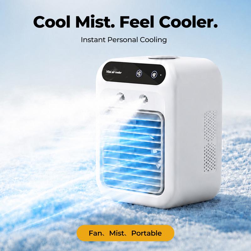 Ventilador Enfriador Portátil BougeRV 3 en 1, Recargable con 2 Velocidades de Neblina y Potente Flujo de Aire, Mini Ventilador Multifuncional para Recámara, Oficina y Camping.
