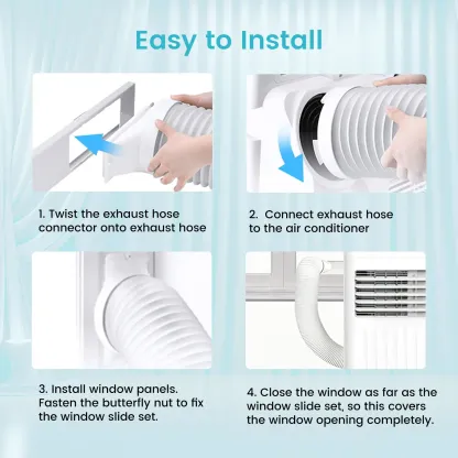 Aire acondicionado portátil 8000-10,000 BTU, enfría hasta 32 m², control remoto, pantalla LED, temporizador 24h, modo noche y kit de instalación para ventana, ideal para dormitorio, sala o oficina.