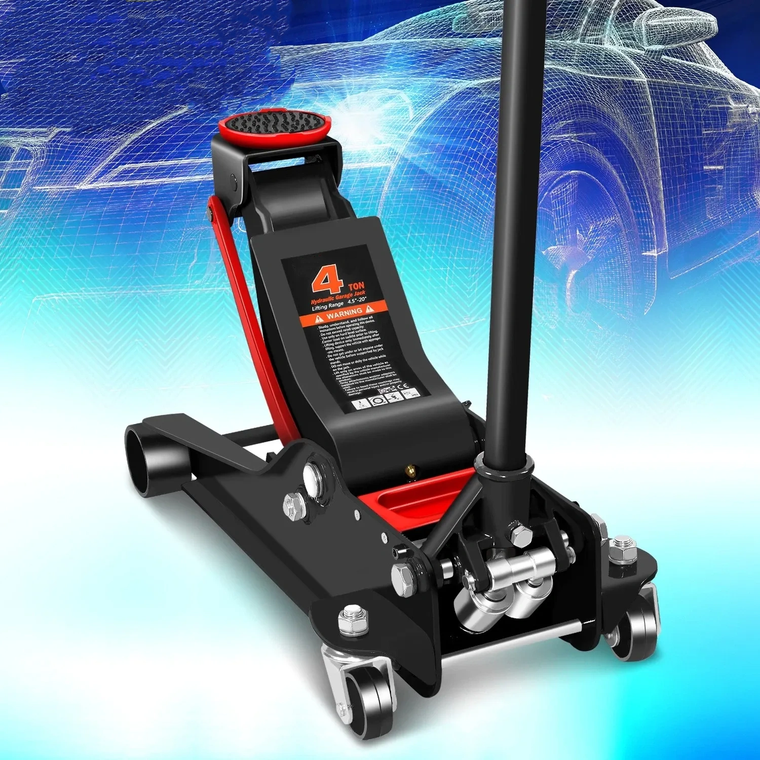 Gato hidráulico de piso de perfil bajo 3/4 toneladas – Levantamiento rápido, doble pistón, rango 8.5–50 cm, certificado GS, herramienta automotriz para reparación de coches
