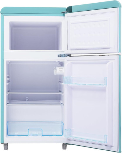 Refrigerador Retro Doble Puerta — 72L, Congelador 21L, Clase E, LED, 39 dB