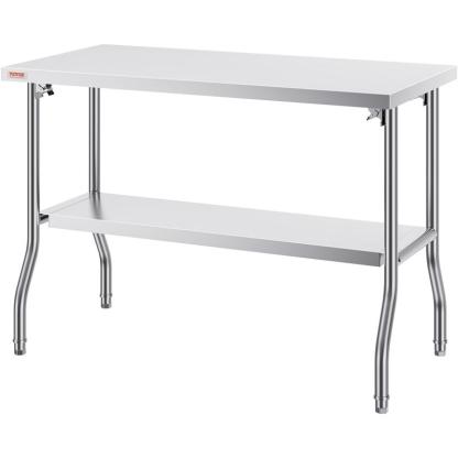 Mesa de Preparación Plegable de Acero Inoxidable Comercial 48x24", con Estante Inferior, Capacidad de 300 lb para Cocina, Restaurante y Hogar