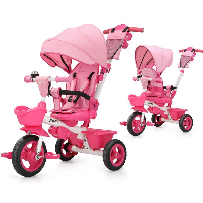 Triciclo 6 en 1 para Niños de 18 Meses a 5 Años, con Manija y Asiento Ajustables, Arnés, Toldo Desmontable y Estructura Metálica de 3 Ruedas