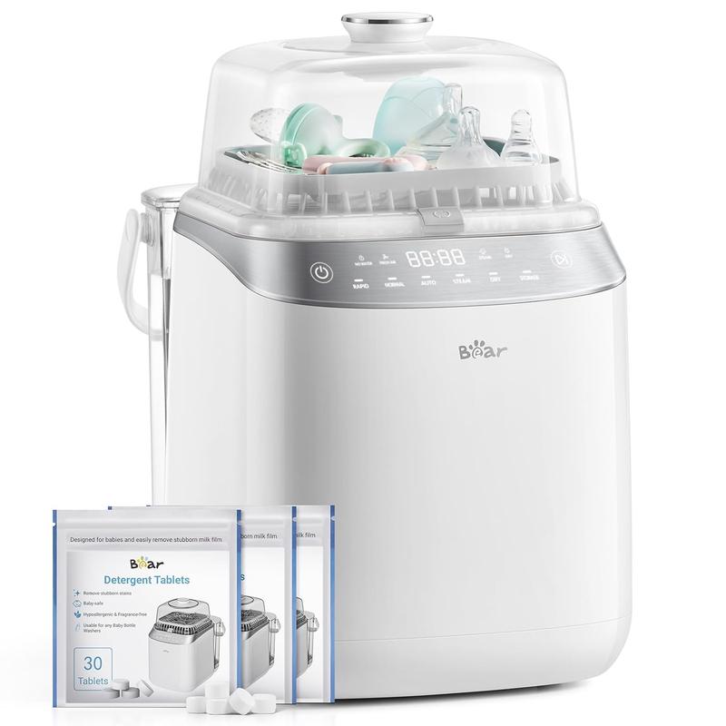 Lavadora, esterilizador y secadora todo en uno para biberones y accesorios, con 90 tabletas, limpieza automática y fácil de usar.
