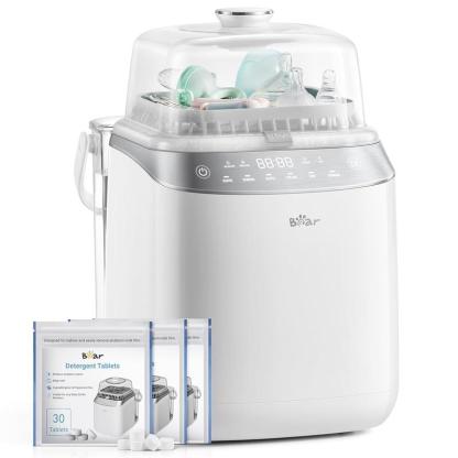 Lavadora, esterilizador y secadora todo en uno para biberones y accesorios, con 90 tabletas, limpieza automática y fácil de usar.