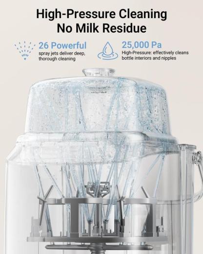 Lavadora, esterilizador y secadora todo en uno para biberones y accesorios, con 90 tabletas, limpieza automática y fácil de usar.