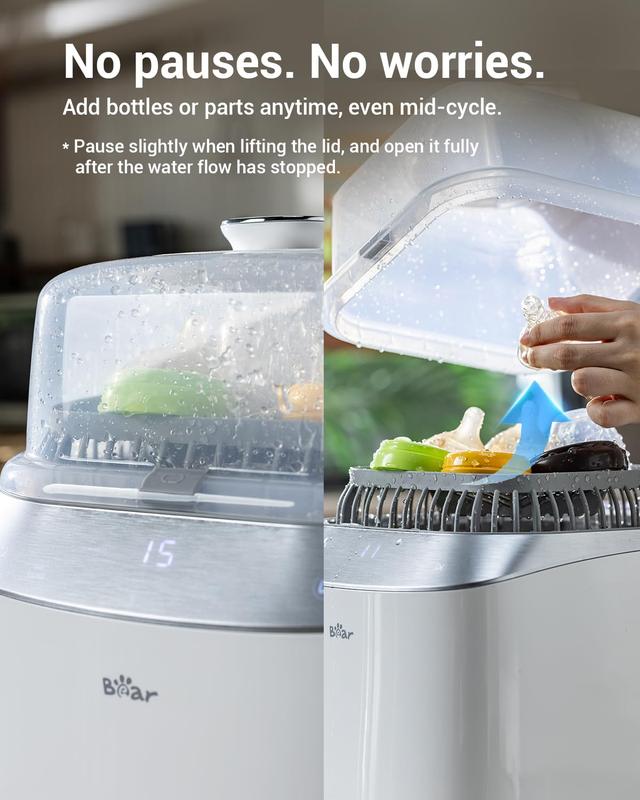 Lavadora, esterilizador y secadora todo en uno para biberones y accesorios, con 90 tabletas, limpieza automática y fácil de usar.