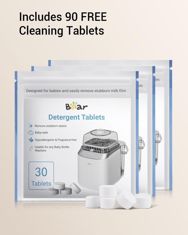 Lavadora, esterilizador y secadora todo en uno para biberones y accesorios, con 90 tabletas, limpieza automática y fácil de usar.