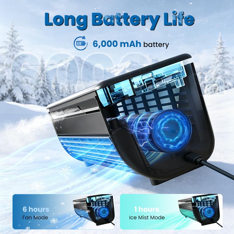 Ventilador portátil con niebla, chip de enfriamiento, recargable, 6000 mAh, con control remoto