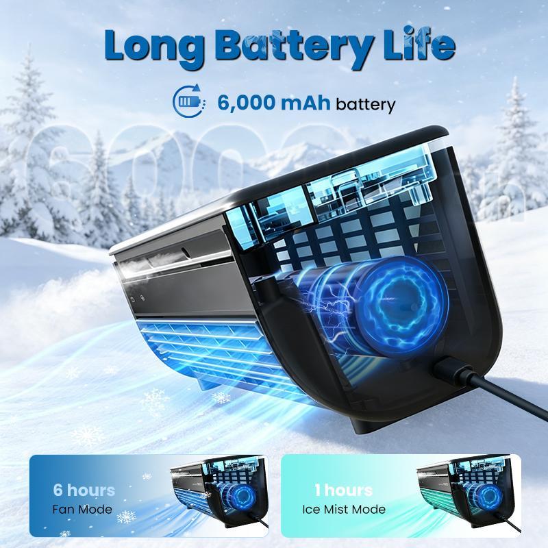 Ventilador portátil con niebla, chip de enfriamiento, recargable, 6000 mAh, con control remoto