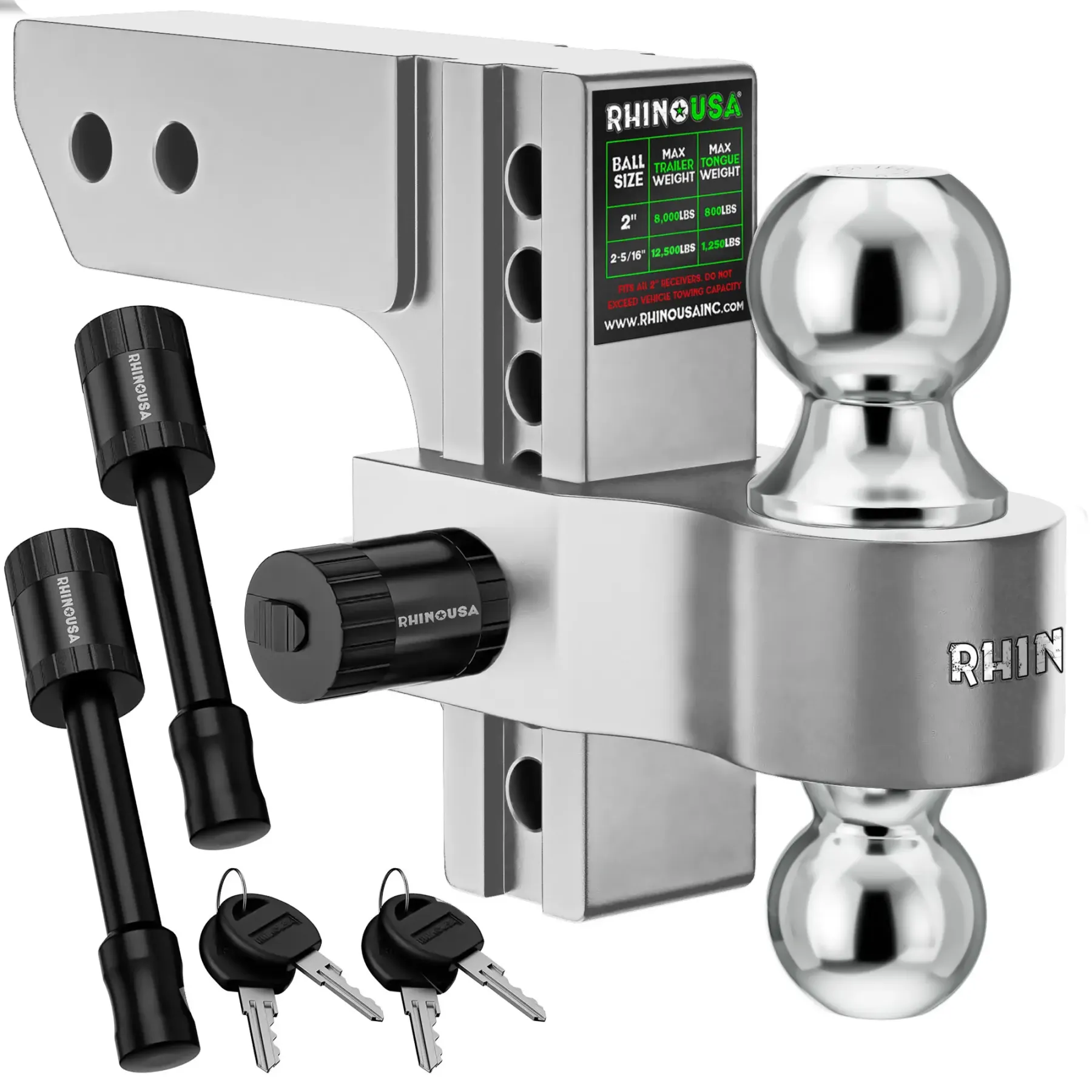 Enganche de Remolque Ajustable para Receptor de 2", Aluminio Resistente con Capacidad de Arrastre de 12,500 lb para Camionetas, RV y Remolques