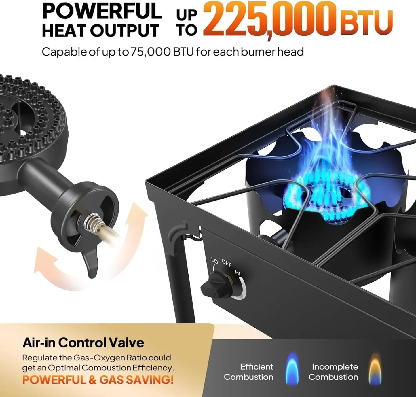 Estufa de gas de propano para exterior, 1/2/3 quemadores, hasta 225,000 BTU, con regulador CSA, ideal para camping y cocina al aire lib