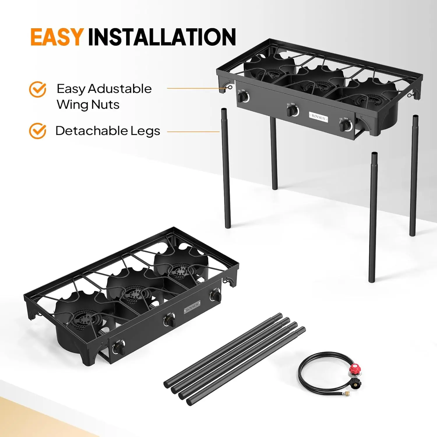 Estufa de gas de propano para exterior, 1/2/3 quemadores, hasta 225,000 BTU, con regulador CSA, ideal para camping y cocina al aire lib