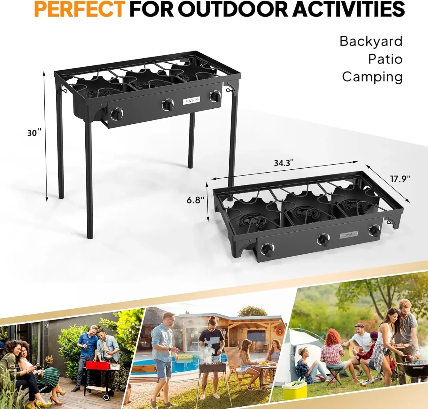Estufa de gas de propano para exterior, 1/2/3 quemadores, hasta 225,000 BTU, con regulador CSA, ideal para camping y cocina al aire lib