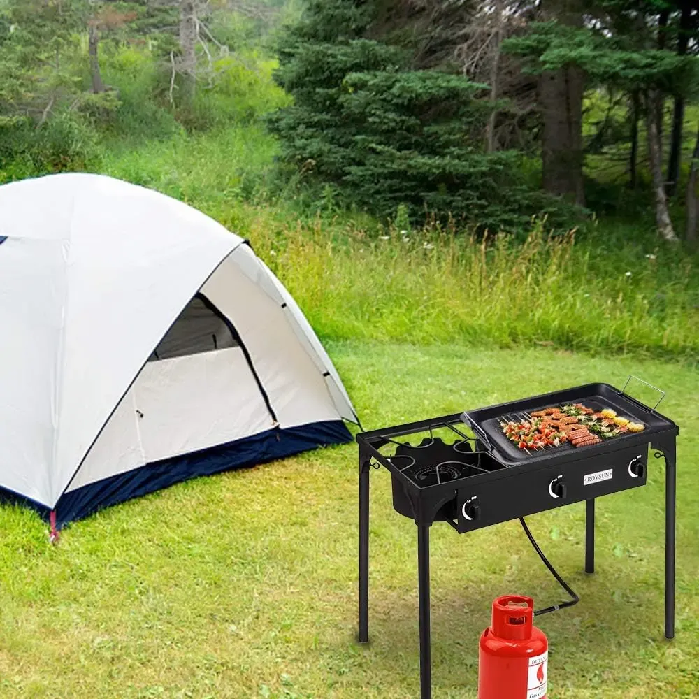 Estufa de gas de propano para exterior, 1/2/3 quemadores, hasta 225,000 BTU, con regulador CSA, ideal para camping y cocina al aire lib