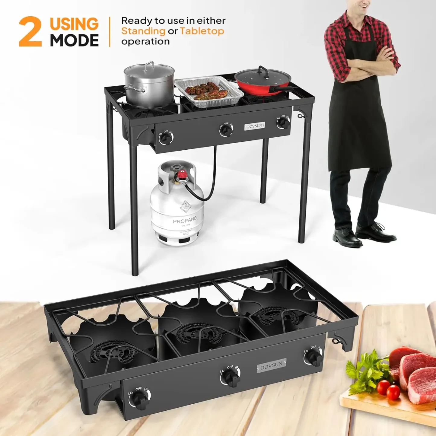 Estufa de gas de propano para exterior, 1/2/3 quemadores, hasta 225,000 BTU, con regulador CSA, ideal para camping y cocina al aire lib
