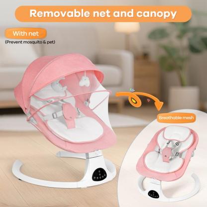 Columpio Eléctrico para Bebé, Hamaca para Recién Nacidos con 5 Velocidades, 10 Canciones de Cuna, Música Bluetooth, Control Remoto y Respaldo Ajustable para Uso en Interior