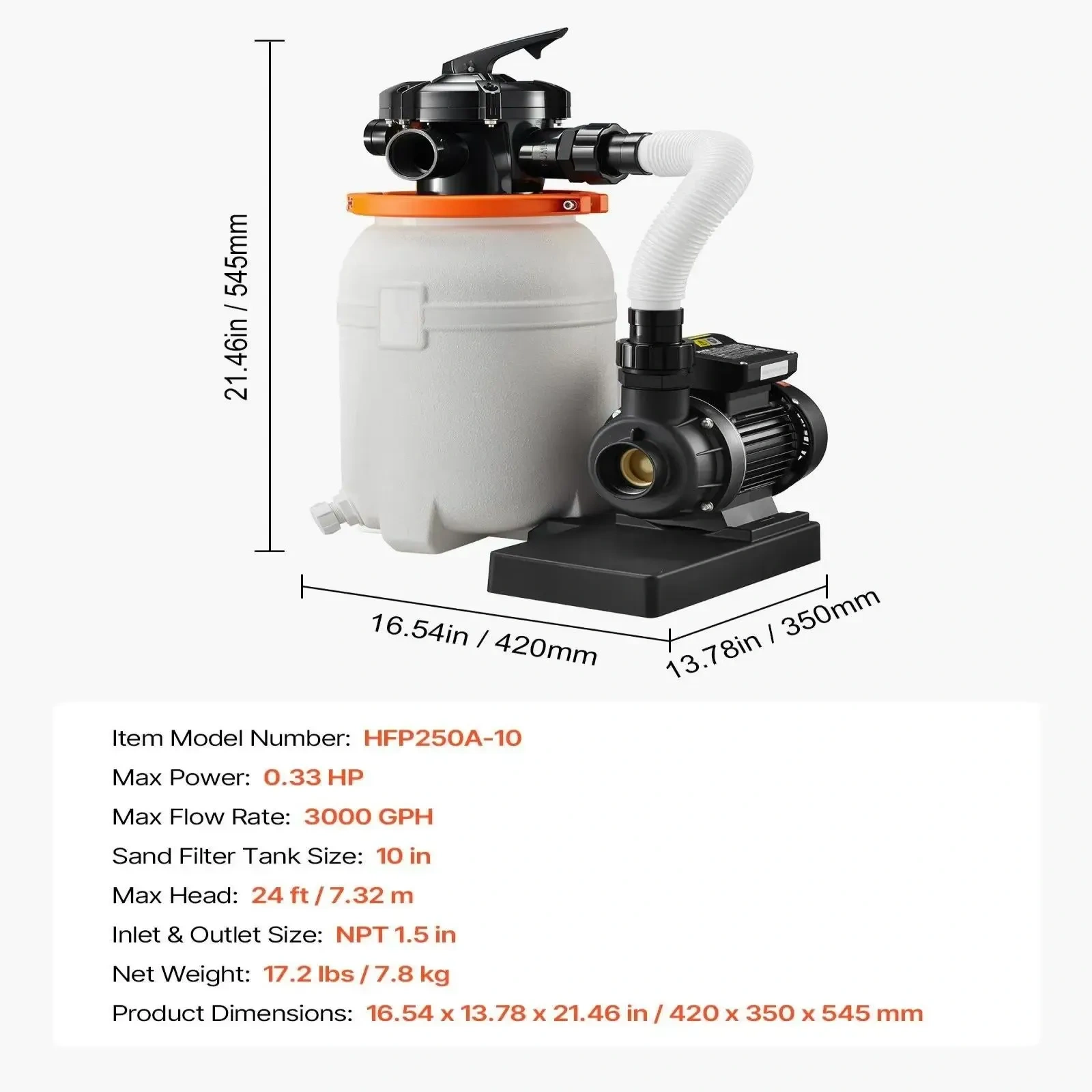 Bomba con filtro de arena para alberca sobre el suelo de 16 pulgadas, motor de 1 HP y flujo de 4400 GPH, sistema de filtración con temporizador, filtración hasta 6 veces más rápida, diseño resistente a fugas y lista para usar desde el primer momento.