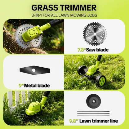 Cortacésped inalámbrico 3 en 1 para jardín (corta, recorta y perfila), con 2 baterías de 21V, ligero para patios pequeños y medianos, regalo ideal para el Día del Padre.
