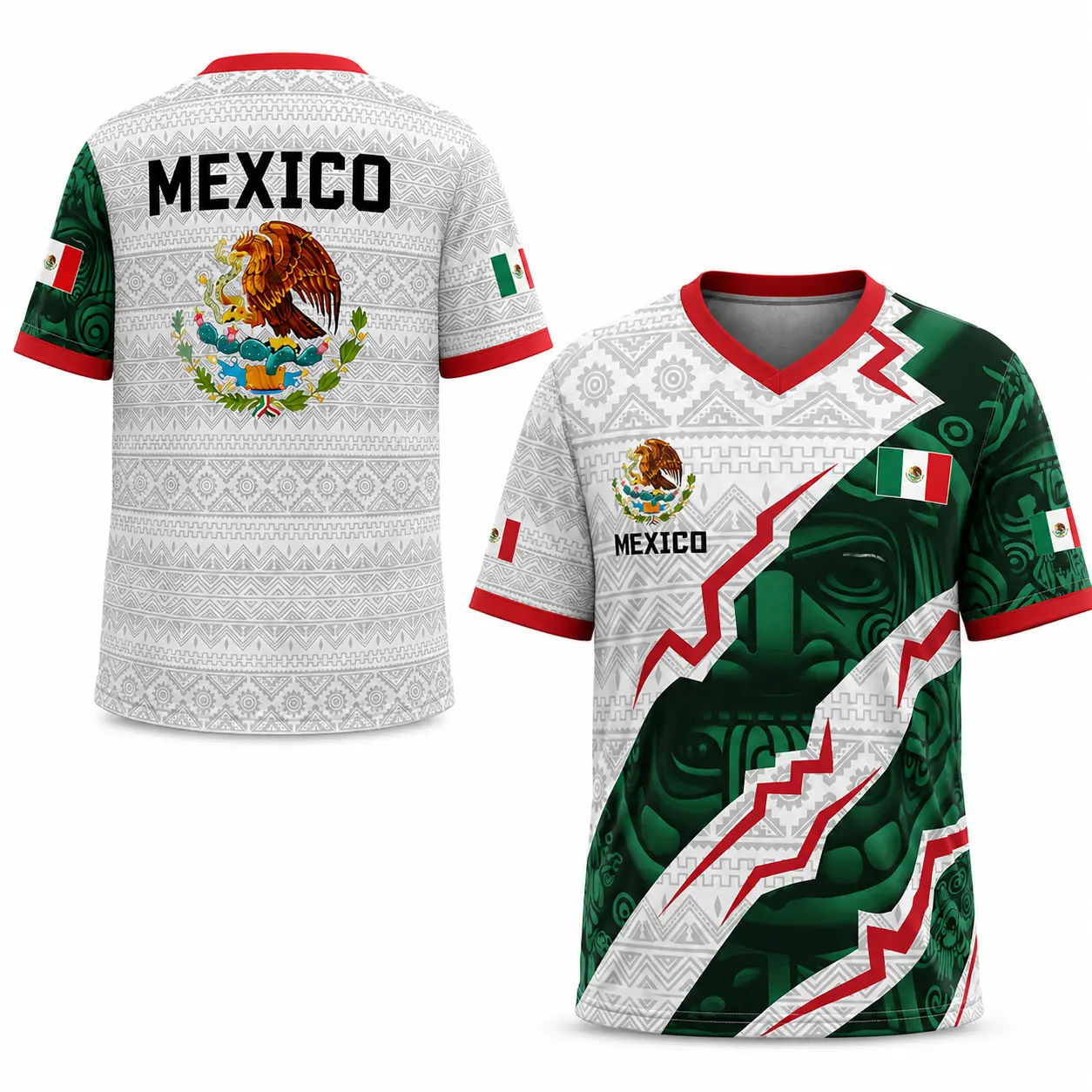 Jersey de México 2026 estilo Calendario Azteca para hombre y mujer, cuello V, ideal para jugadores y aficionados al fútbol