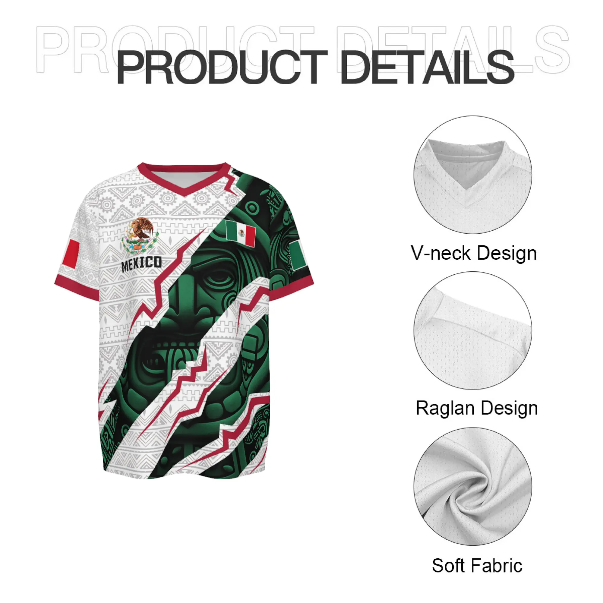 Jersey de México 2026 estilo Calendario Azteca para hombre y mujer, cuello V, ideal para jugadores y aficionados al fútbol