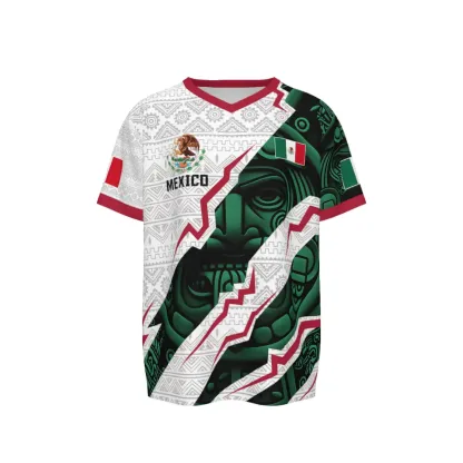 Jersey de México 2026 estilo Calendario Azteca para hombre y mujer, cuello V, ideal para jugadores y aficionados al fútbol