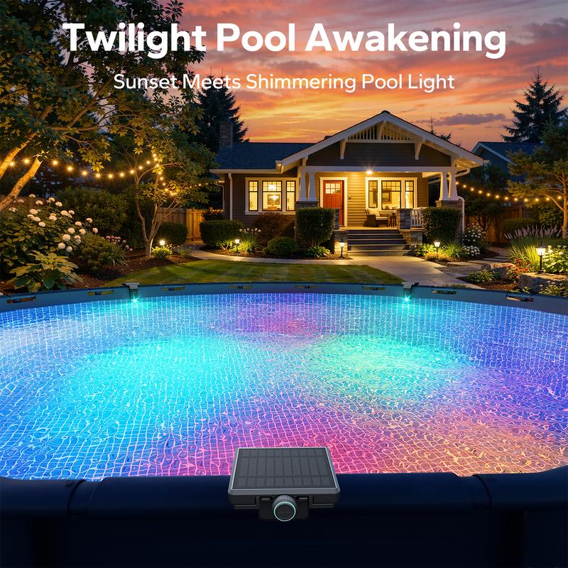 Luz solar para alberca con control remoto, compatible con albercas enterradas y elevadas, diseño sumergible e impermeable, ideal para iluminación decorativa de piscinas