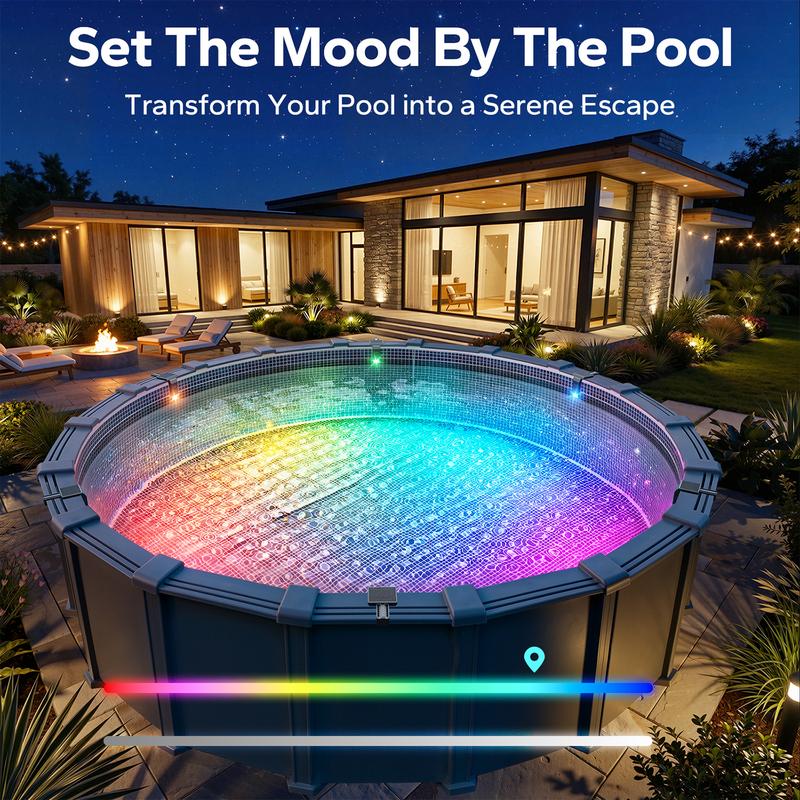 Luz solar para alberca con control remoto, compatible con albercas enterradas y elevadas, diseño sumergible e impermeable, ideal para iluminación decorativa de piscinas
