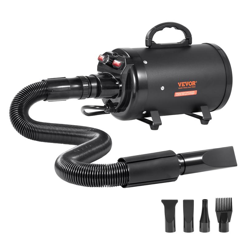 Secadora portátil para mascotas de 2000W, velocidad y temperatura ajustables, incluye 4 boquillas y manguera extensible, ideal para el cuidado y secado de perros.