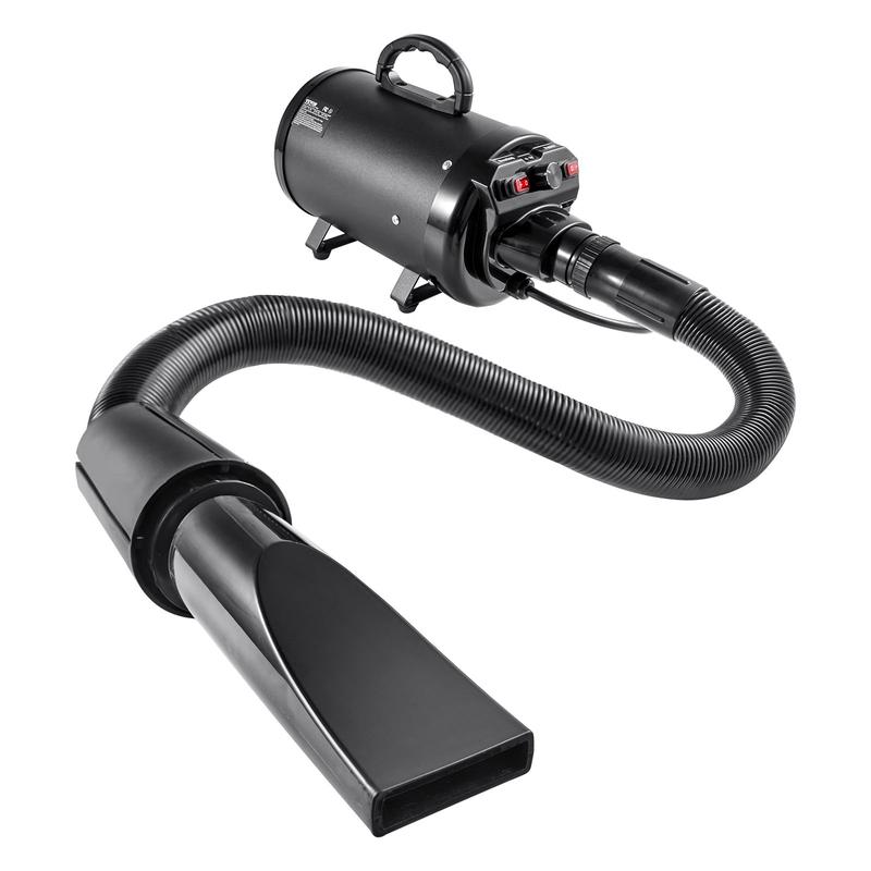 Secadora portátil para mascotas de 2000W, velocidad y temperatura ajustables, incluye 4 boquillas y manguera extensible, ideal para el cuidado y secado de perros.