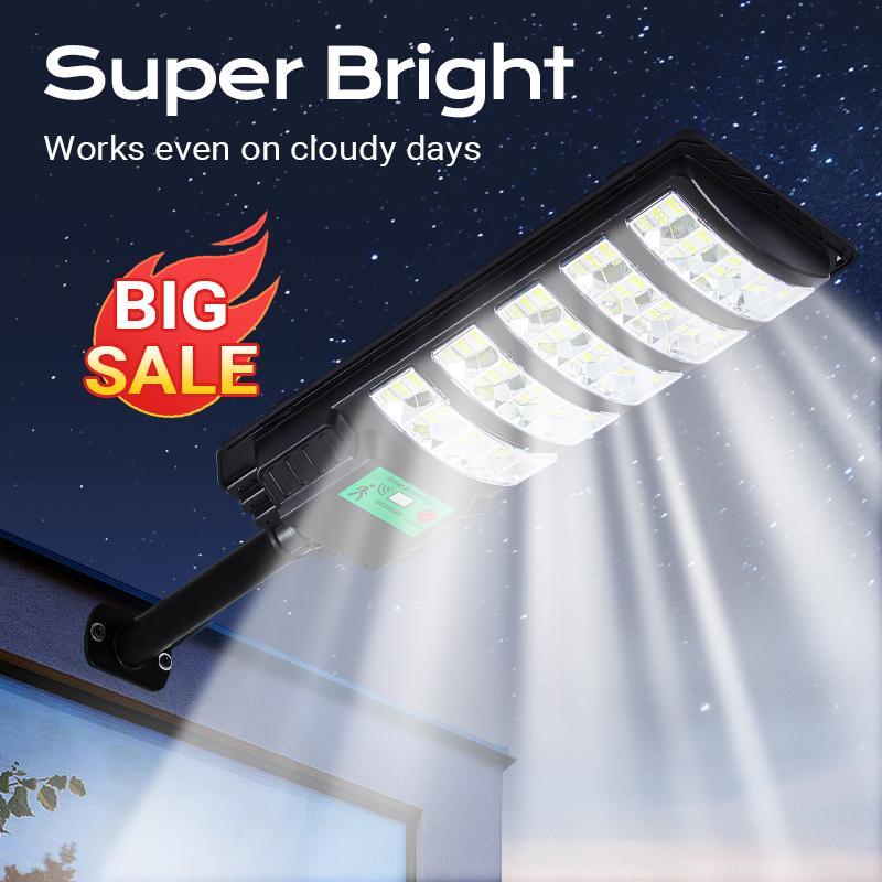 Luz Solar para Calle Exterior Mejorada, LED 5730 SMD de 120 lm/W, Panel Monocristalino, Batería LiFePO4 e Impermeable IP65 para Patio, Jardín, Calle y Garaje
