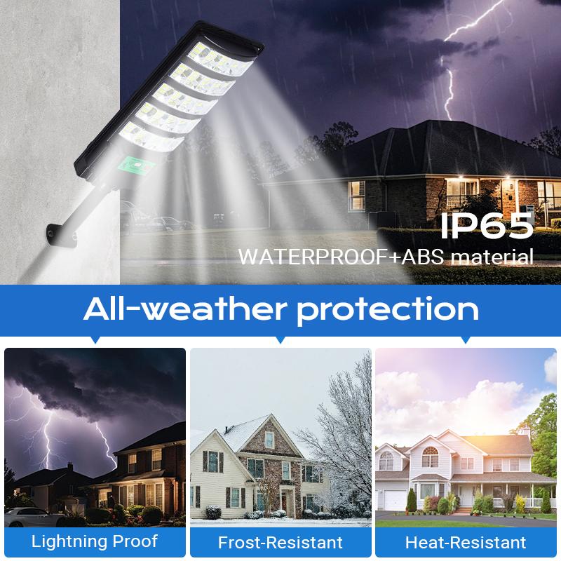 Luz Solar para Calle Exterior Mejorada, LED 5730 SMD de 120 lm/W, Panel Monocristalino, Batería LiFePO4 e Impermeable IP65 para Patio, Jardín, Calle y Garaje