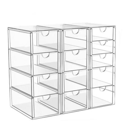 Caja de almacenaje acrílica transparente apilable con 13 cajones, organizador versátil para baño, tocador, armarios de cocina, despensa y contenedores de almacenaje para organización del hogar